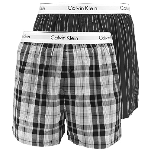 Calvin Klein Herren 2er Pack Boxershorts Unterhosen , Mehrfarbig (Ryan Stripe D Well/Hickory Plaid B), S von Calvin Klein
