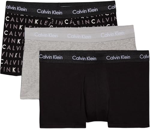 Calvin Klein Herren 3er Pack Boxershorts Low Rise Trunks Unterwäsche, Mehrfarbig (Black/Grey Heather/Subdued Logo), M von Calvin Klein