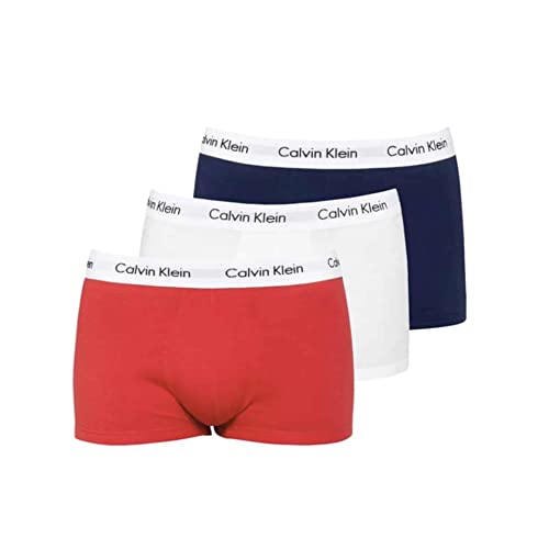 Calvin Klein Herren Boxershorts Low Rise Trunks aus Baumwolle mit Stretch, Mehrfarbig (White/Red Ginger/Pyro Blue), XS von Calvin Klein