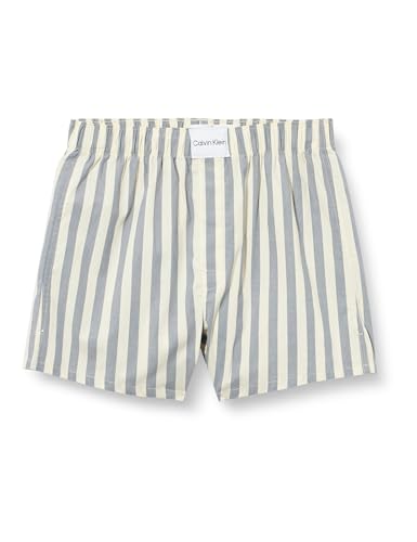 Calvin Klein Herren Boxershorts Slim Baumwolle mit Stretch, Beige (Chambray Stripe_Flint Stone), L von Calvin Klein