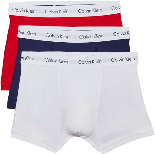 Calvin Klein Herren 3er Pack Boxershorts Trunks Baumwolle mit Stretch, Schwarz ,B-Cool Melon/Glxy Gry/Brn Belt Lg, L, White/Red Ginger/Pyro Blue, L von Calvin Klein