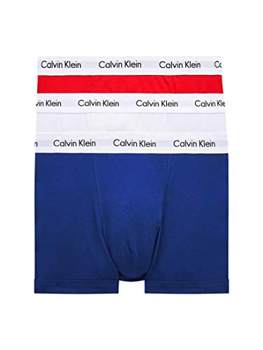 Calvin Klein Herren 3er Pack Boxershorts Trunks Baumwolle mit Stretch, Mehrfarbig (White/Red Ginger/Pyro Blue), XL von Calvin Klein