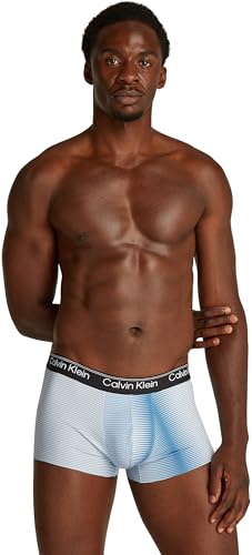 Calvin Klein Herren Boxershorts Trunk Low Rise mit Logobund, Blau (Palm Leaf Stripe_Light Blue), XL von Calvin Klein