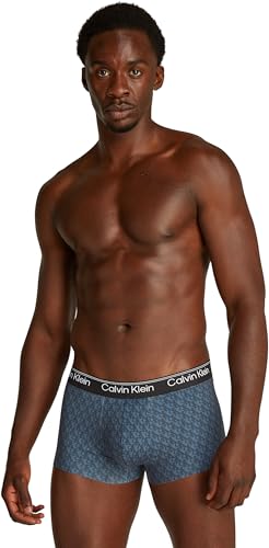 Calvin Klein Herren Boxershorts Trunk Low Rise mit Logobund, Blau (Plush Monogram_Speakeasy), M von Calvin Klein