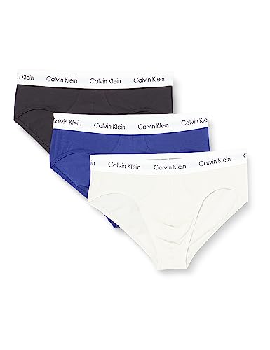 Calvin Klein Herren 3er Pack Hip Briefs Unterhosen Baumwolle mit Stretch, Mehrfarbig (Ptm Gry, Spc Blu, Vprs Gry W/ Wt Wb), L von Calvin Klein