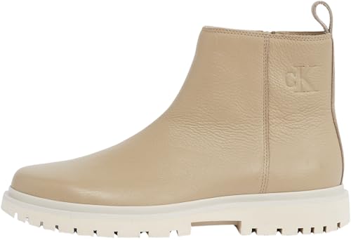 Calvin Klein Herren Chelsea Boots Eva Mid Zip Tumbled mit Reißverschluss, Mehrfarbig (Travertine/Eggshell), 46 von Calvin Klein