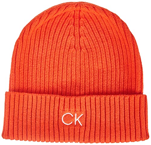 Calvin Klein Herren Classic Cotton Rib Beanie K50K509680 Gestrickte Mütze, Orange (Coral Orange), OS von Calvin Klein Jeans