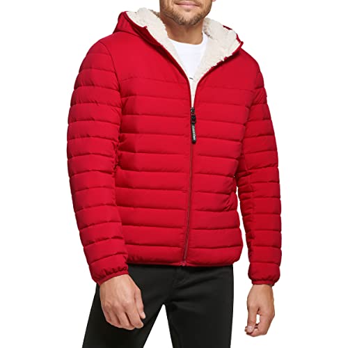 Calvin Klein Herren Daunenjacke mit Kapuze, Steppmantel, Sherpa gefüttert Jacke, tiefes rot, M von Calvin Klein