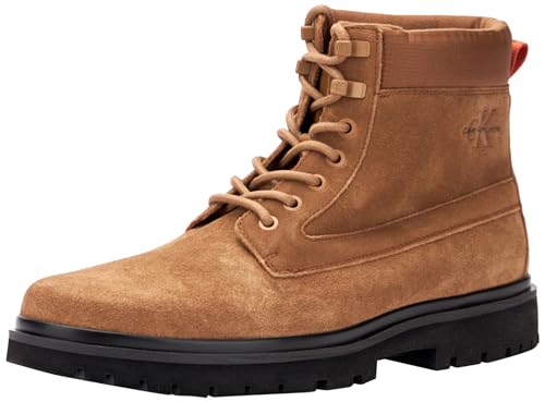 Calvin Klein Herren Eva MID Laceup Boot Suede YM0YM00802 Mittelhohe Stiefel, Braun (Monks Rob/Black/Orange Pop), 44.5 EU von Calvin Klein