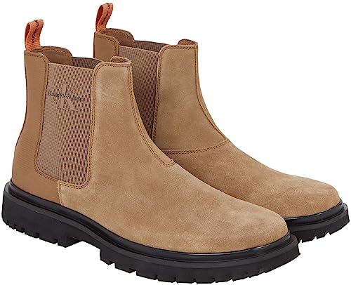 Calvin Klein Herren Eva MID Chelsea Boot Suede YM0YM00764 Mittelhohe Stiefel, Braun (Monks Rob/Black/Orange Pop), 40.5 EU von Calvin Klein