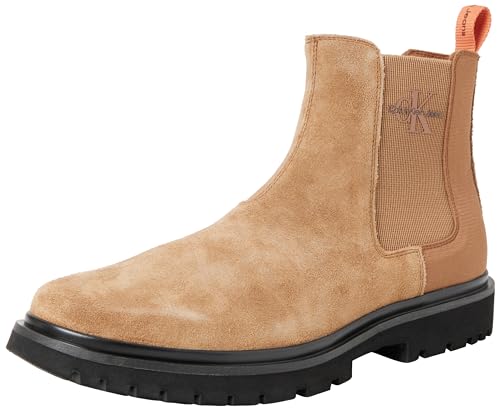 Calvin Klein Herren Eva MID Chelsea Boot Suede YM0YM00764 Mittelhohe Stiefel, Braun (Monks Rob/Black/Orange Pop), 40.5 EU von Calvin Klein