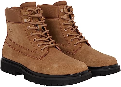 Calvin Klein Herren Eva MID Laceup Boot Suede YM0YM00802 Mittelhohe Stiefel, Braun (Monks Rob/Black/Orange Pop), 44 EU von Calvin Klein