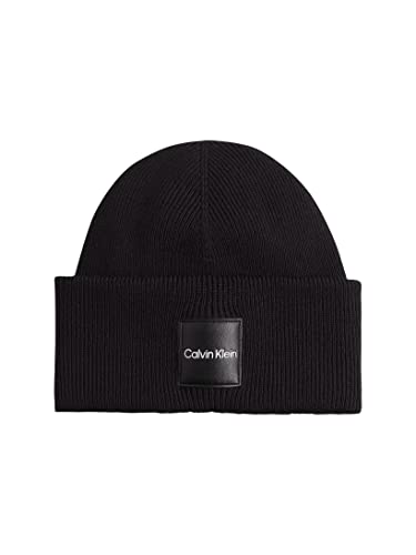 Calvin Klein Herren FINE Cotton Rib Beanie K50K509682 Gestrickte Mütze, Schwarz (Ck Black), OS von Calvin Klein