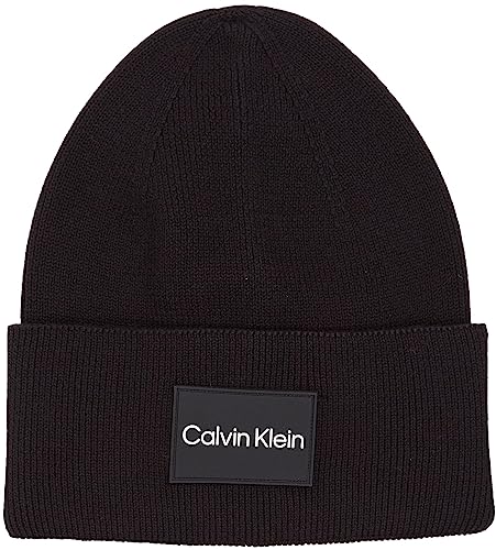 Calvin Klein Herren FINE Cotton Rib Beanie K50K510986 Gestrickte Mütze, Schwarz (Ck Black), OS von Calvin Klein
