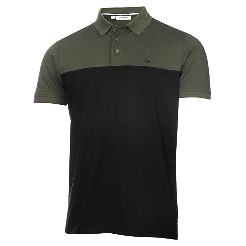 Calvin Klein Herren Farbe Block Leicht Golf Polo Hemd - Olive Marl/Schwarz - XL von Calvin Klein