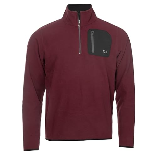 Calvin Klein Herren-Fleece-Pullover mit Reißverschluss am Hals, Burgunderrot, Medium von Calvin Klein