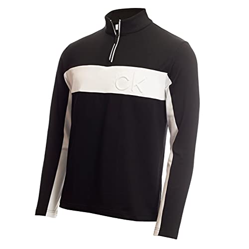 Calvin Klein Herren Geprägte Half Zip Leichte Golf Sweater - Schwarz/Weiß - S von Calvin Klein