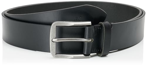 Calvin Klein Herren Gürtel Classic Flat 3,5 cm Ledergürtel, Schwarz (Black/Antique Silver), 95 cm von Calvin Klein