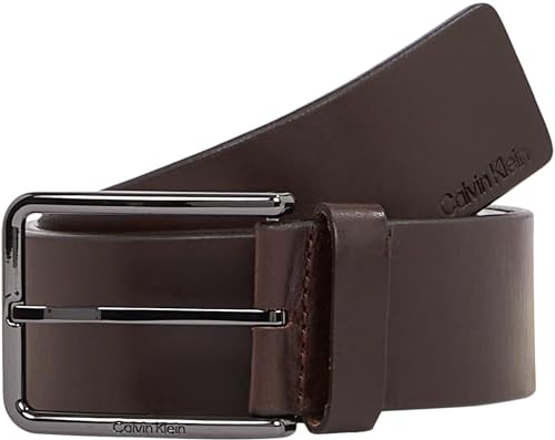 Calvin Klein Herren Gürtel Eckige Schnalle aus Leder, Braun (Dark Brown), 85 cm von Calvin Klein
