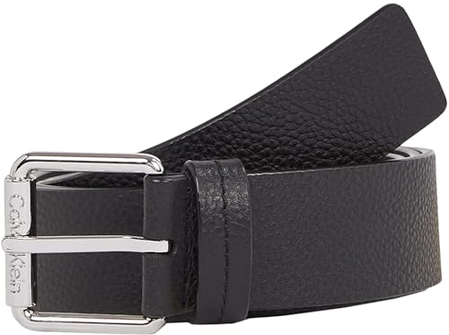 Calvin Klein Herren Gürtel Eckige Schnalle aus Leder, Schwarz (Ck Black Pebble), 85 cm von Calvin Klein