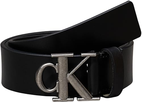 Calvin Klein Herren Gürtel Monogram Plaque Buckle 3,5 cm Ledergürtel, Schwarz (Black/Antique Silver), 95 cm von Calvin Klein