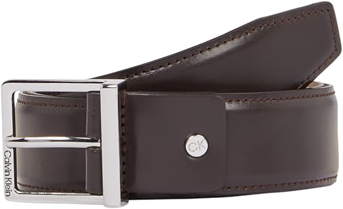 Calvin Klein Herren Gürtel Sleek Square aus Leder, Braun (Dark Brown Smooth), 110 cm von Calvin Klein