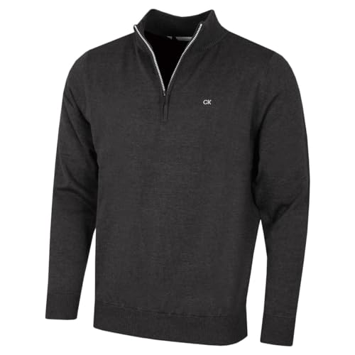 Calvin Klein Herren Heather Half Zip Pullover - Kohle/Silber - S von Calvin Klein