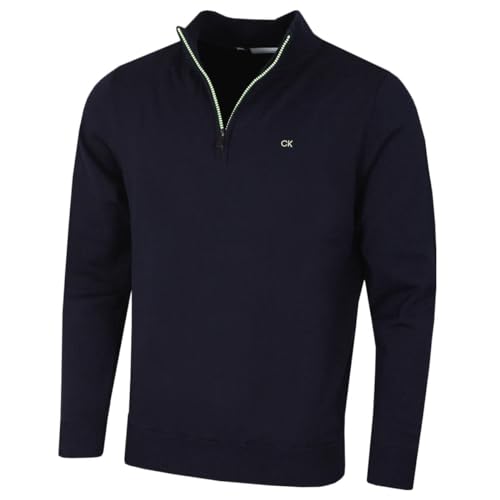 Calvin Klein Herren Heather Half Zip Pullover - Marine/Limette - L von Calvin Klein