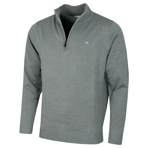 Calvin Klein Herren Heather Half Zip Pullover - Salbei - XXXL von Calvin Klein