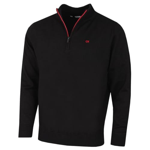 Calvin Klein Herren Heather Half Zip Pullover - Schwarz/Rot - S von Calvin Klein