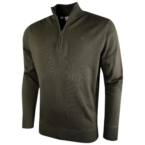Calvin Klein Herren Heather Half Zip Pullover - Staubiges Oliv - XL von Calvin Klein