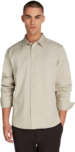 Calvin Klein Herren Hemd Woven Label Relaxed Fit, Beige (Pelican), S von Calvin Klein