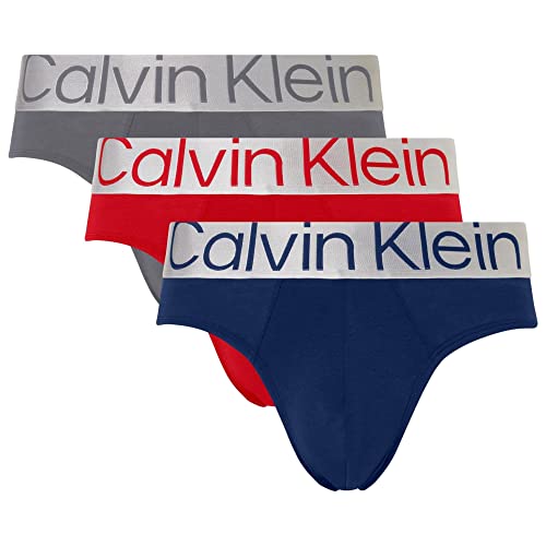Calvin Klein Herren Hip Brief 3Pk 000NB3129A Unterhosen, Mehrfarbig (Grey Sky/Berry Sangria/Lake Crest), S von Calvin Klein