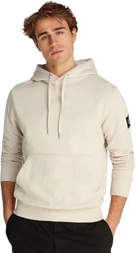 Calvin Klein Herren Hoodie Badge mit Kapuze, Beige (Oatmeal), XXL von Calvin Klein