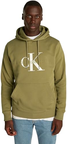 Calvin Klein Herren Hoodie Seasonal Monologo Regular aus Baumwolle, Grün (Gothic Olive), 3XL von Calvin Klein