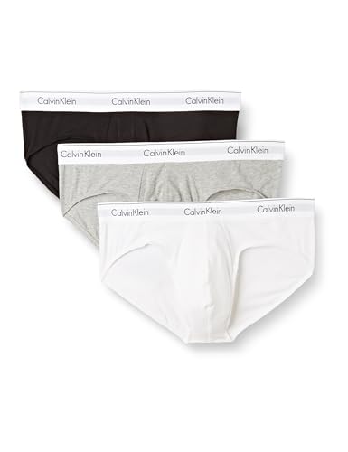 Calvin Klein Herren 3er Pack Hip Briefs Unterhosen Baumwolle mit Stretch, Mehrfarbig (Black/White/Grey Heather), L von Calvin Klein