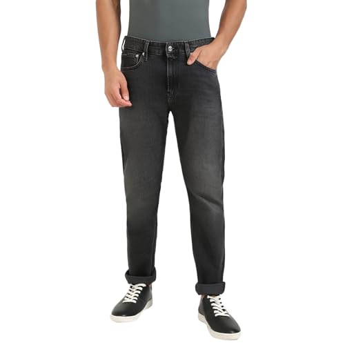 Calvin Klein Herren Jeans Hose Slim Fit Tapered Fit, Schwarz (Denim Black), 33W/32L von Calvin Klein