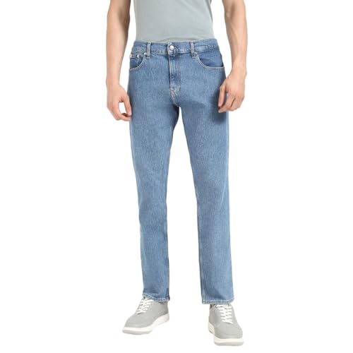 Calvin Klein Herren Jeans Hose Slim Straight Gerades Bein, Blau (Denim Medium), 32W/42L von Calvin Klein