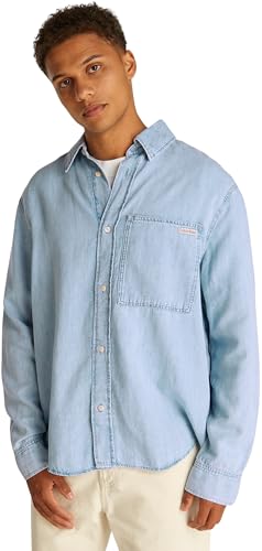 Calvin Klein Herren Jeanshemd Regular Linear Denim mit Brusttasche, Blau (Denim Light), XL von Calvin Klein