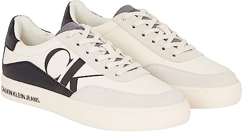 Calvin Klein Herren Classic Bold Mono YM0YM00713 Cupsole Sneaker, Weiß (Creamy White/Black), 44.5 EU von Calvin Klein