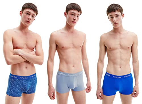 Calvin Klein Herren LOW RISE TRUNK 3PK Badehose, Kobalt/dezentes Logo/Dusty Sailor, S von Calvin Klein