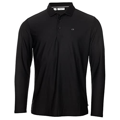 Calvin Klein Herren Langarm-Licht Zentrale Golf-Polo-Hemd - Schwarz - XXL von Calvin Klein