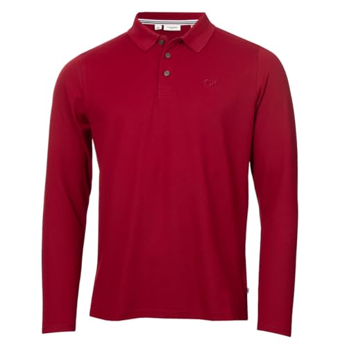 Calvin Klein Herren Langarm-Stretch-Campus-Golf-Polo - Burgund - XXL von Calvin Klein