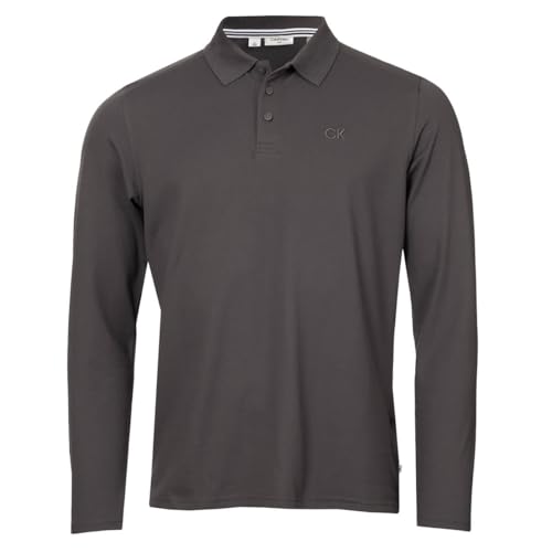Calvin Klein Herren Langarm-Stretch-Campus-Golf-Polo - Holzkohle - XXXXL von Calvin Klein