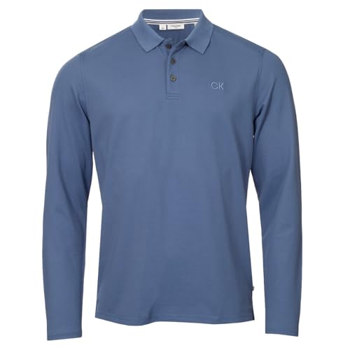 Calvin Klein Herren Langarm-Stretch-Campus-Golf-Polo - Jeansblau - XL von Calvin Klein