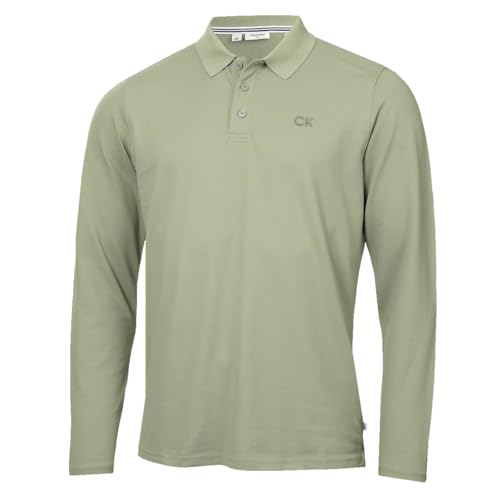 Calvin Klein Herren Langarm-Stretch-Campus-Golf-Polo - Salbei - XXL von Calvin Klein
