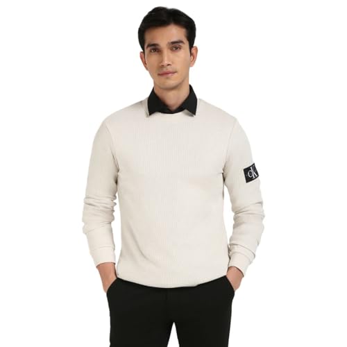 Calvin Klein Herren Langarmshirt Badge Waffle Baumwolle, Beige (Moonbeam), XXS von Calvin Klein