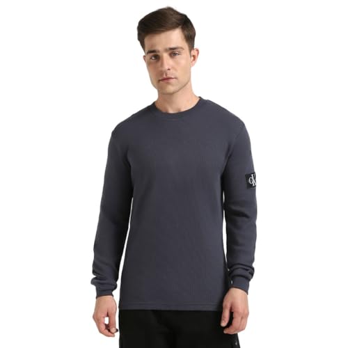 Calvin Klein Herren Langarmshirt Badge Waffle Baumwolle, Blau (India Ink), M von Calvin Klein