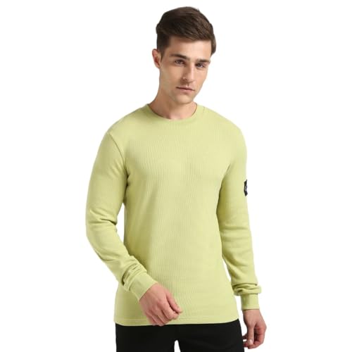 Calvin Klein Herren Langarmshirt Badge Waffle Baumwolle, Grün (Leek Green), XXL von Calvin Klein