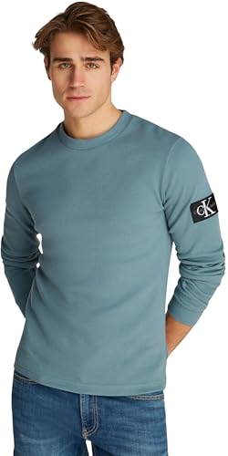 Calvin Klein Herren Langarmshirt Badge Waffle aus Baumwolle, Türkis (Trooper), XXS von Calvin Klein